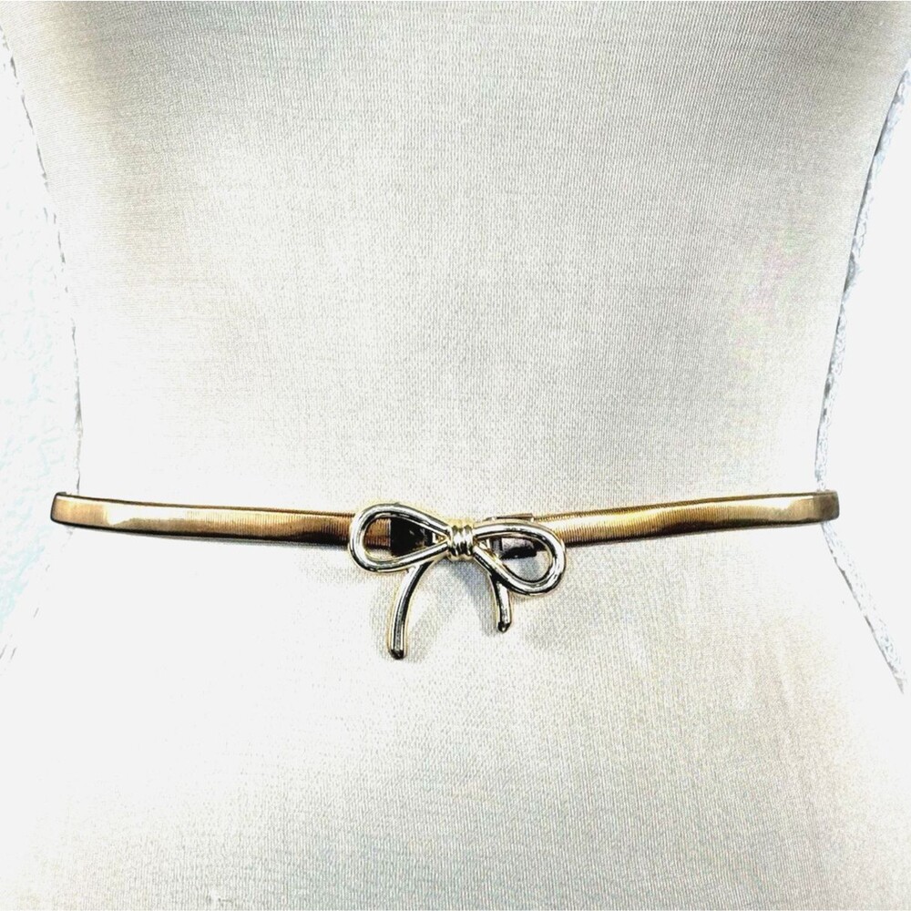 Women’s Gold Tone Metal Bow Buckle Skinny Stretch Waist Belt Coquette Balletcore
